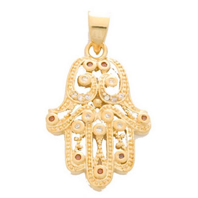 Filigree garnet Hamsa Pendant